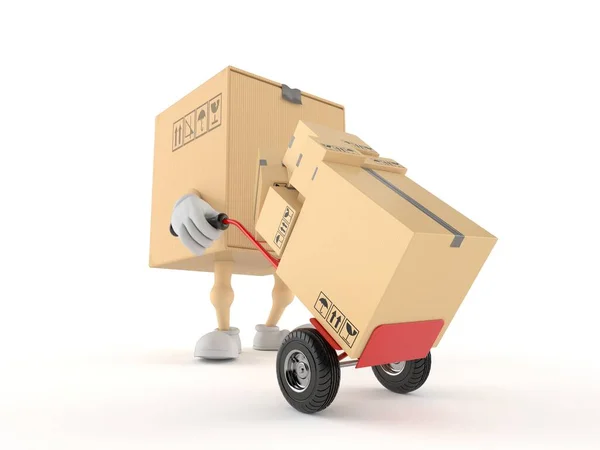 Package character with hand truck — Stockfoto