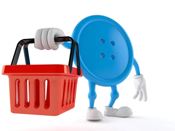 Button character holding shopping basket — Stock Photo, Image