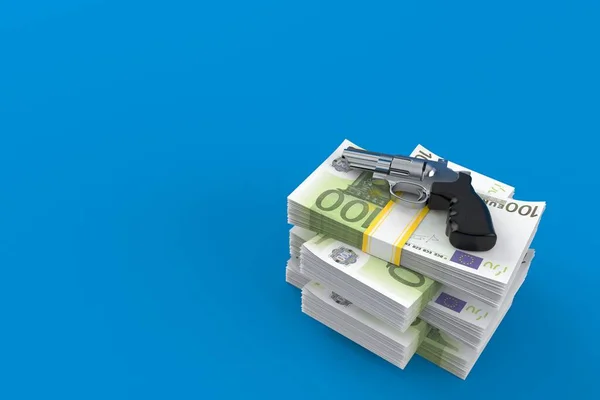 Όπλο στη στοίβα των χρημάτων — Φωτογραφία Αρχείου