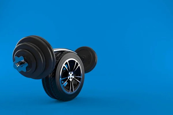Car tire with barbell — 스톡 사진