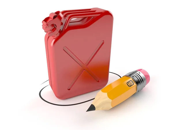 Gasoline canister with pencil — Stockfoto