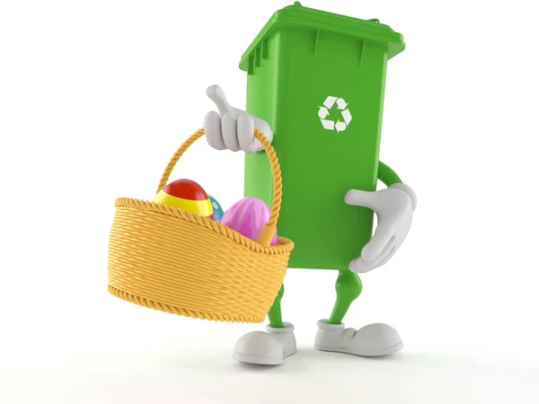 Dustbin character holding basket with easter egg — 스톡 사진