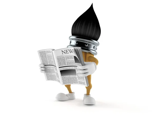 Paintbrush character reading newspaper — 图库照片