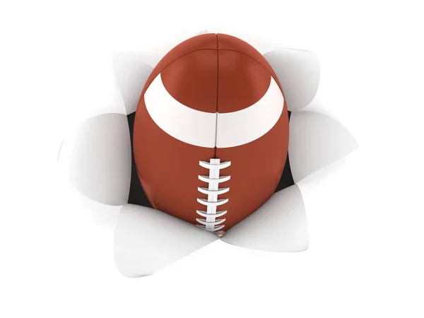 Bola de rugby dentro do furo de papel rasgado — Fotografia de Stock
