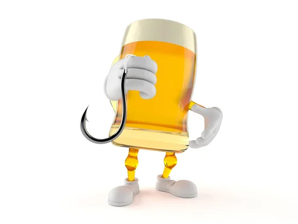 Charakter Piwa Trzymając Hak Wędkarski Izolowany Białym Tle Ilustracja — Zdjęcie stockowe