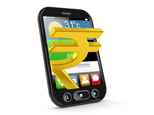 Rupee Valuta Symbol Inuti Smartphone Isolerad Vit Bakgrund Illustration — Stockfoto