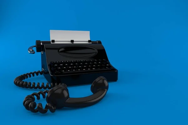 Schrijfmachine Met Telefoontoestel Geïsoleerd Blauwe Achtergrond Illustratie — Stockfoto