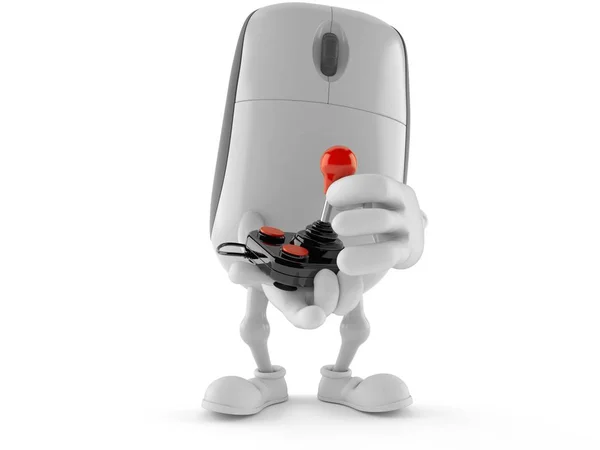 Personagem Mouse Computador Segurando Joystick Retro Isolado Fundo Branco Ilustração — Fotografia de Stock