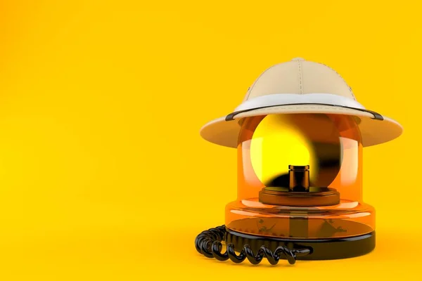 Emergency siren with safari hat isolated on orange background. 3d illustration