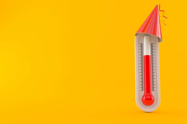 Thermometer Mit Partyhut Isoliert Auf Orangefarbenem Hintergrund Illustration — Stockfoto