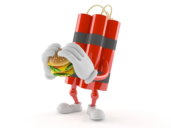 Динамит Персонаж Едят Гамбургер Изолированы Белом Фоне Иллюстрация — стоковое фото