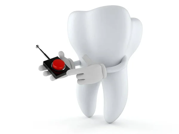 Personagem Dente Pressionando Botão Fundo Branco Ilustração — Fotografia de Stock