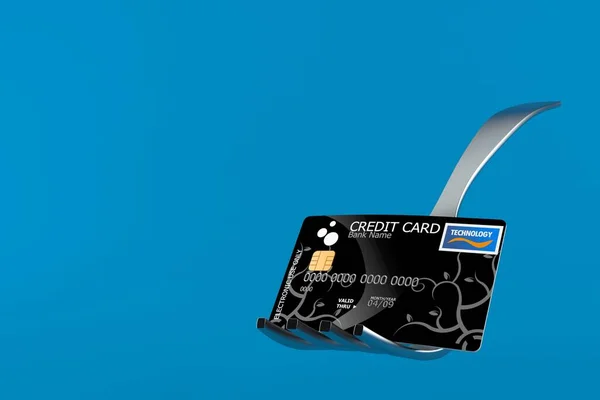 Vork Met Creditcard Geïsoleerd Blauwe Achtergrond Illustratie — Stockfoto