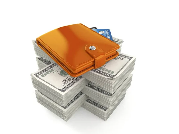 Plånbok Stack Med Pengar Isolerad Vit Bakgrund Illustration — Stockfoto