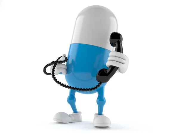 Pill Personagem Segurando Telefone Auscultador Isolado Fundo Branco Ilustração — Fotografia de Stock