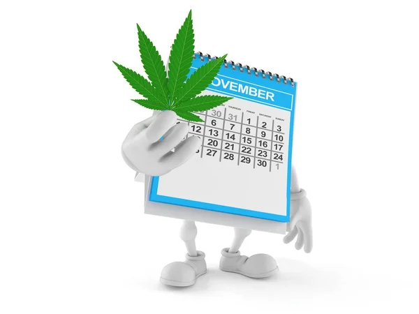 Kalender Karakter Met Cannabisblad Geïsoleerd Witte Achtergrond Illustratie — Stockfoto