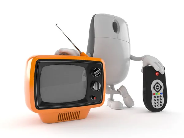 Computermausfigur Mit Fernseher Und Fernbedienung Isoliert Auf Weißem Hintergrund Illustration — Stockfoto