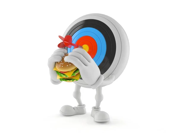 Carattere Occhio Bull Mangiare Hamburger Isolato Sfondo Bianco Illustrazione — Foto Stock