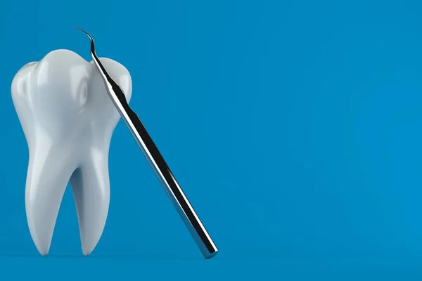 Zahn Mit Zahnwerkzeug Isoliert Auf Blauem Hintergrund Illustration — Stockfoto