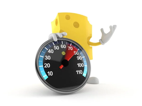 Cheese Character Speed Meter Isolated White Background Illustration — Stock Photo, Image