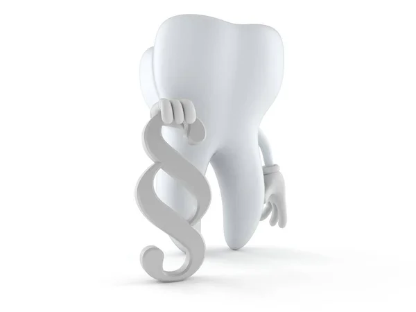 Caráter Dentário Com Símbolo Parágrafo Isolado Fundo Branco Ilustração — Fotografia de Stock