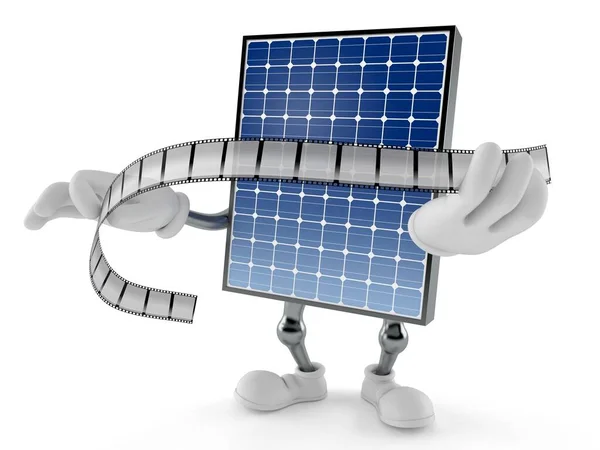 Personagem Painel Fotovoltaico Segurando Tira Filme Isolado Fundo Branco Ilustração — Fotografia de Stock