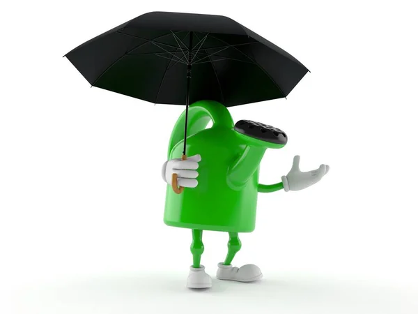 Zavlažování Může Charakter Držení Deštník Izolované Bílém Pozadí Ilustrace — Stock fotografie