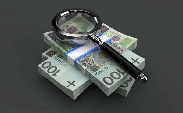 Lupe Auf Polnischem Geld Isoliert Auf Grauem Hintergrund Illustration — Stockfoto