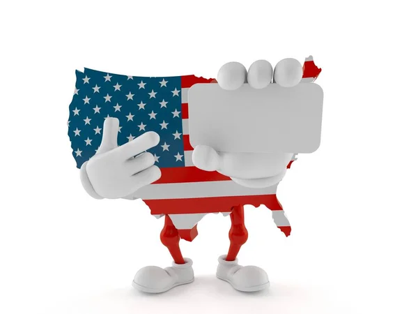 美国人拿着空白的国旗 手指指向在白色背景下隔离的名片 3D说明 — 图库照片