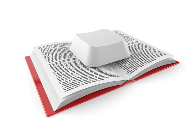 Computertaste Auf Offenem Buch Isoliert Auf Weißem Hintergrund Illustration — Stockfoto