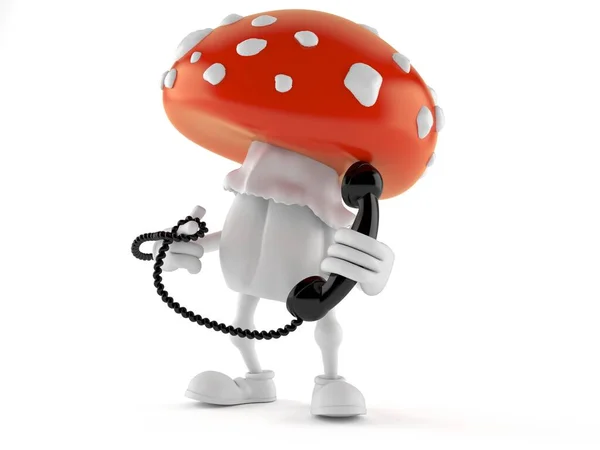 Fliegenpilz Figur Mit Telefonhörer Isoliert Auf Weißem Hintergrund Illustration — Stockfoto
