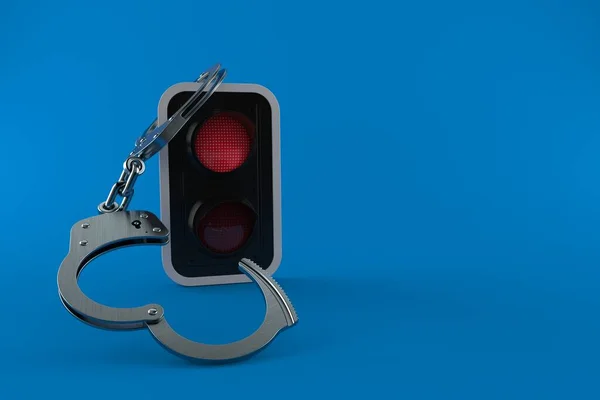 Red Traffic Light Handcuffs Isolated Blue Background Illustration — Stock Photo, Image