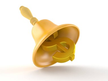 Beyaz arka planda el çanlarıyla izole edilmiş dolar para birimi. 3d illüstrasyon