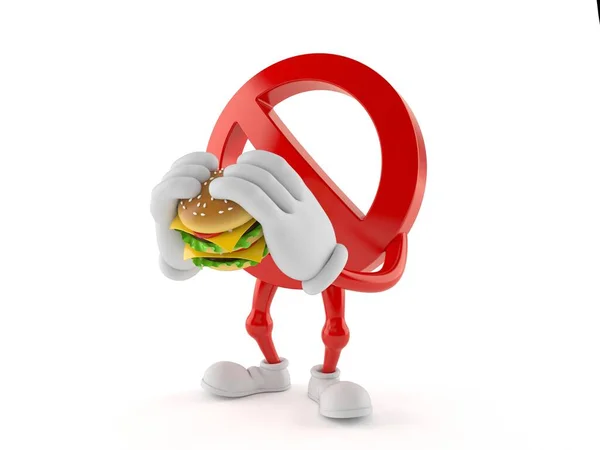 白を背景に隔離されたハンバーガーを食べる禁断のキャラクター 3Dイラスト — ストック写真