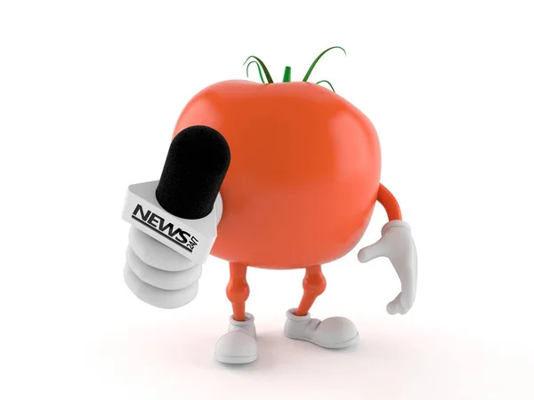 白を基調としたインタビューマイクを持つトマトキャラクター 3Dイラスト — ストック写真