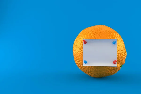 Naranja Con Nota Aislada Sobre Fondo Azul Ilustración —  Fotos de Stock