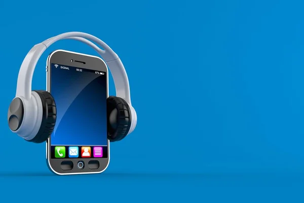 Smartphone Com Fones Ouvido Isolados Fundo Azul Ilustração — Fotografia de Stock