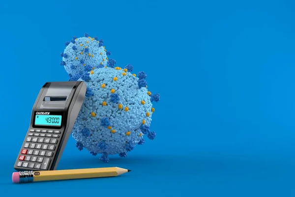 Virus Avec Calculatrice Crayon Isolé Sur Fond Bleu Illustration — Photo