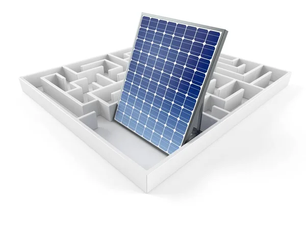 Panel Fotovoltaico Dentro Del Laberinto Aislado Sobre Fondo Blanco Ilustración — Foto de Stock