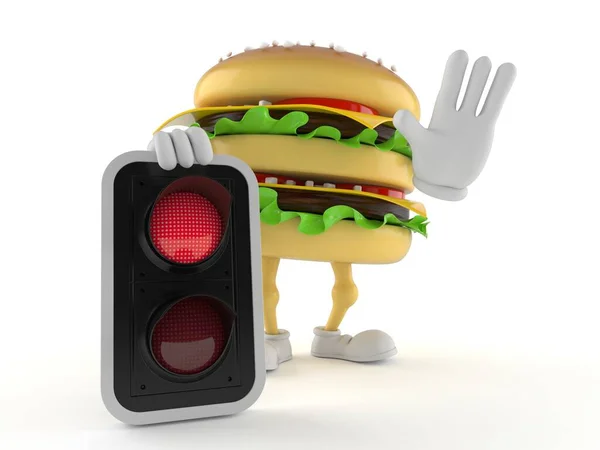 白い背景に赤い光が隔離されたハンバーガーのキャラクター 3Dイラスト — ストック写真