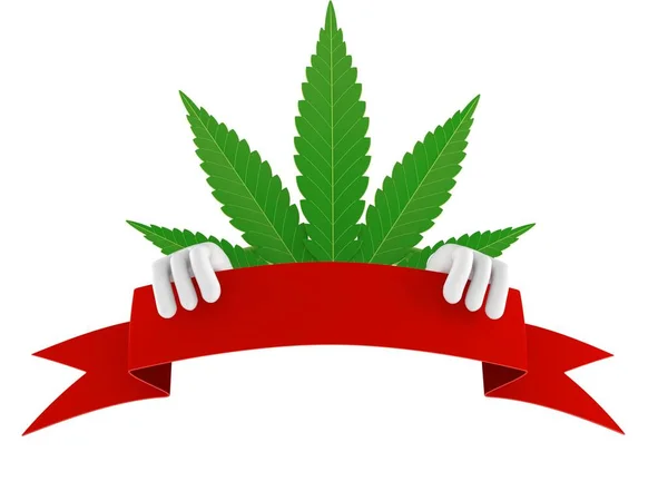 Personaje Cannabis Con Banner Blanco Aislado Sobre Fondo Blanco Ilustración — Foto de Stock
