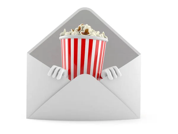 Popcorn Karakter Belül Boríték Elszigetelt Fehér Háttérrel Illusztráció — Stock Fotó