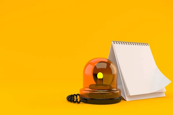 Emergency siren with blank calendar isolated on orange background. 3d illustration