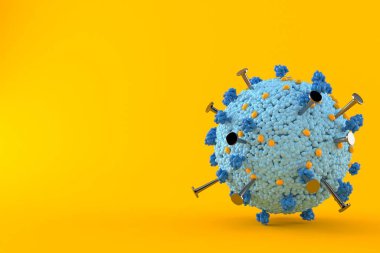 Turuncu arka planda çivili virüs. 3d illüstrasyon