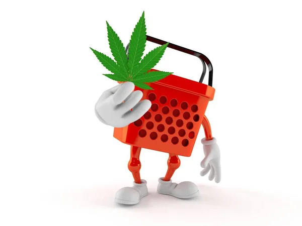 Shopping Basket Character Holding Cannabis Leaf Isolated White Background Illustration — Stock Photo, Image