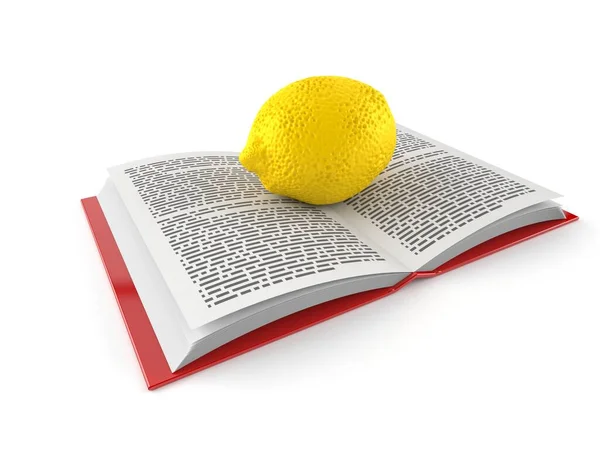 Zitrone Auf Offenem Buch Isoliert Auf Weißem Hintergrund Illustration — Stockfoto