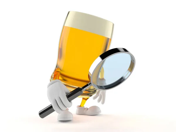 Beer Character Looking Magnifying Glass Isolated White Background Illustration — Stock Photo, Image