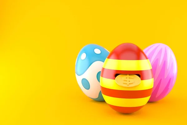 Velikonoční Vajíčka Zlatou Mincí Uvnitř Izolované Oranžovém Pozadí Ilustrace — Stock fotografie