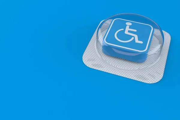Handicap Symbol Uvnitř Krabice Pilulky Izolované Modrém Pozadí Ilustrace — Stock fotografie