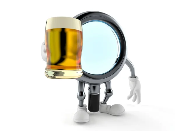 Personagem Lupa Segurando Vidro Cerveja Isolado Fundo Branco Ilustração — Fotografia de Stock